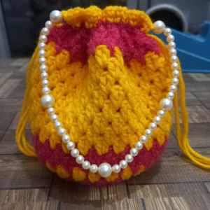 Handmade Crochet Potli Bag with Pearls