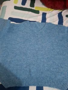 Blue V-Neck Knit Sweater