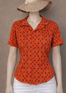 Orange Printed Short Sleeve Shirt