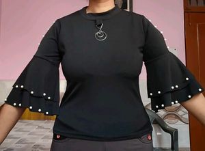 Black Top with shoulder cut sleeves