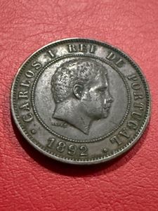 Portugal 1892 20 Reis bronze coin King Ca