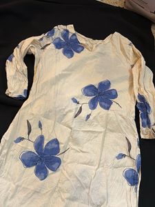 Cream Blue Floral Kurta
