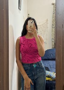 Pink Swirl Print Crop Top
