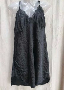 I. Satin Lace Trim Slip Dress