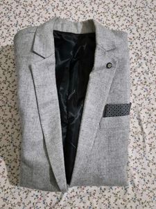 Men's Grey Blazer with Pocket Square