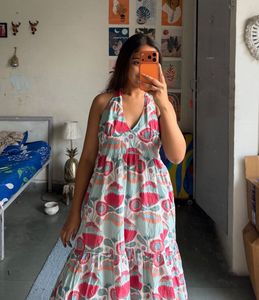 Boho Floral Halter Neck Dress