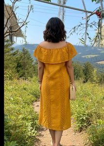 Mustard Off-Shoulder Midi Dress