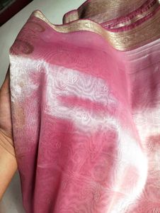 🌙Elegant Lilac Saree with Gold Border+ Blouse 🌙
