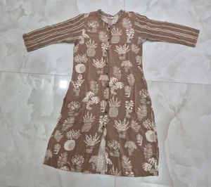Brown Plant Print Kurta