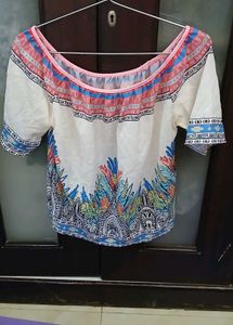 Boho Off-Shoulder Print Top - L Size