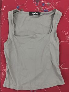 Grey Square Neck Sleeveless Top