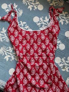 Red Paisley Print Tie-Up Blouse