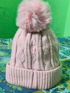 pink knitted winter beanie hat