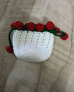 Handmade Crochet Pouch with Rose Accent