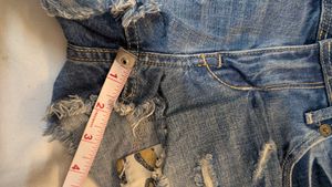 HnM Y2K Denim Shorts Distressed Animal Pockets
