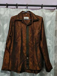 Men's Brown Textured Button-Up Shirt