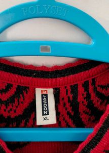 Woollen Red &amp; Black Patterned Dress