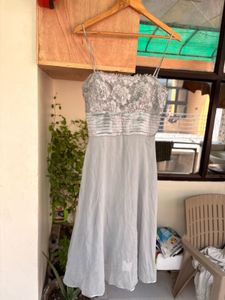 Elegant Grey Lace Overlay Dress
