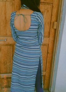 Sky Blue And Dark Lining Kurti With Extra C