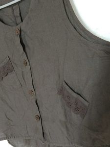 Women's Brown Sleeveless Vest