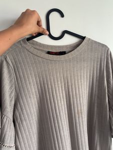Grey Ribbed Bell Sleeve Top
