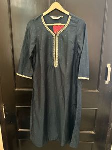 Elegant Dark Kurta with Embellished Neckline