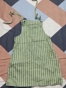 Olive Green Striped Pinafore Dress