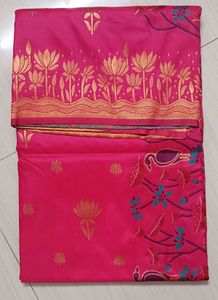 78)Pink Fabric with Bird Embroidery Saree