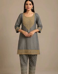 Elegant Grey Embroidered Kurta Set