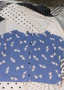 Blue Bird Print Women’s Top