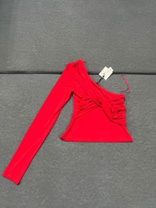 Red One-Shoulder Ruched Top