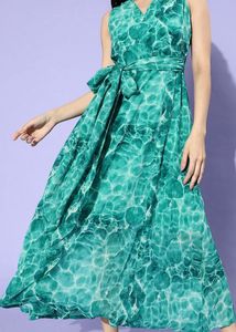 Green Water Print Maxi Dress
