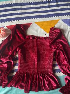 Velvet Smocked Peplum Top🌷