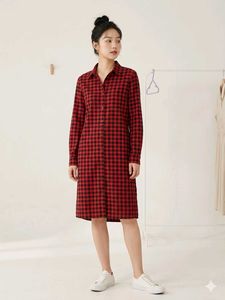 Red &amp; Black Checkered Maxi Shirt Dress(side slit)