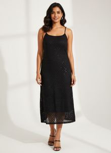 Anouk by Myntra Black Lace Sequin Midi Dress