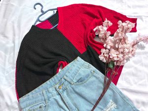 🎁Cozy Red &amp; Black Knit Top D