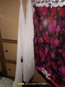 Beautiful Pink,White Nd Black Sareee With Blouse
