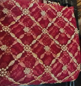 Exquisite Embroidered Maroon Bridal Dupatta