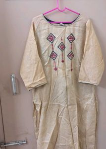 Beige Embroidered Kurta