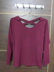 Chic Maroon Long Sleeve Top with Criss-Cross Back