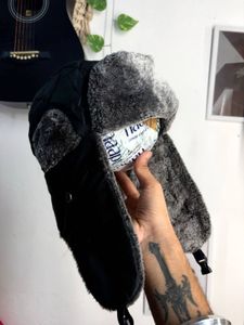 Black Winter Trapper Hat with Faux Fur
