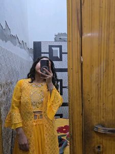 Embroidered Yellow Blouse with Mirror Work