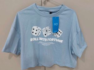 RIO Light Blue Graphic Boxy Crop T-Shirt