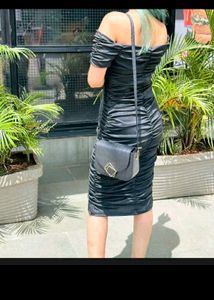 New me Black Off-Shoulder Ruched Dress