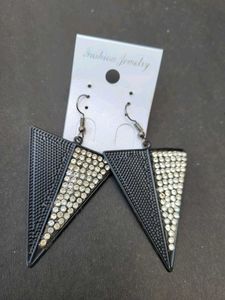 Chic Black & Rhinestone Triangle Earrings