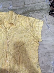 Yellow Embroidered Short Sleeve Blouse
