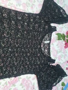Black Lace Cold Shoulder Top