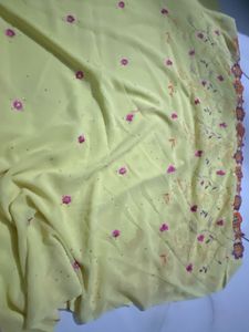 Exquisite Yellow Saree with Floral Embroidery