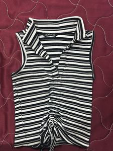 Striped Ruched Collared Top