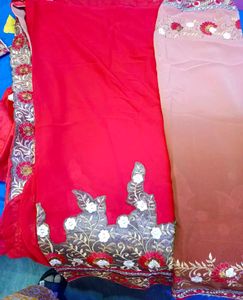 Red Embroidered Complete Saare